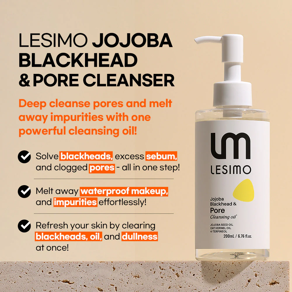 Lesimo Jojoba Blackhead & Pore Cleansing Oil 200ml - Makeup Remover, Gentle Facial Cleanser for All Skin Types, Korean Skin Care LJBPCO - Image 2